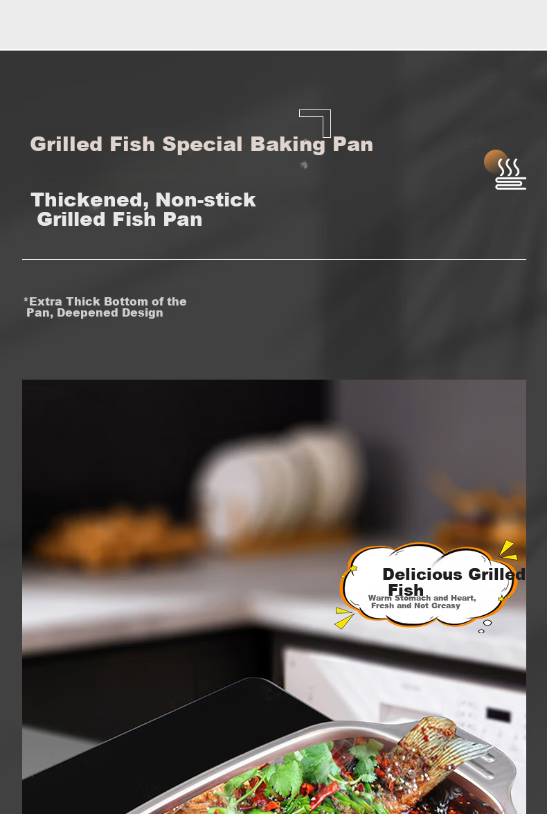 BJ Stainless Steel Square Plate, Deep Square Plate, Dining Plate, Steaming And Baking Fish Pan, Grilled Fish Plate, Snack Plate, Barbecue Plate, 40cm Large Size 3