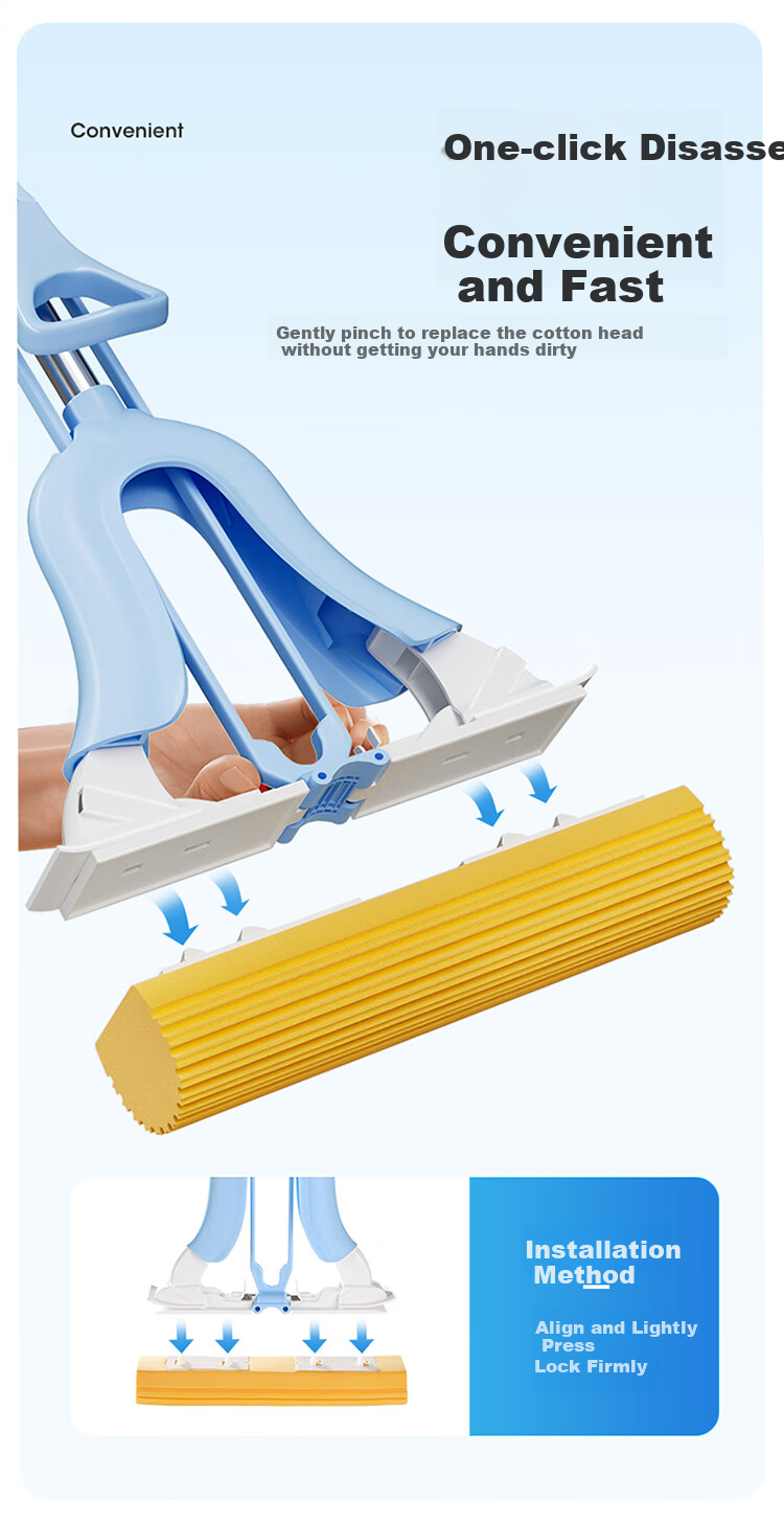 MARYYA Large Sponge Mop, 38cm with Two Heads, Extended Handle, Absorbent Sponge, Household All-In No-Hand Cleaning, 2026 Floor Mopping Cloth 5