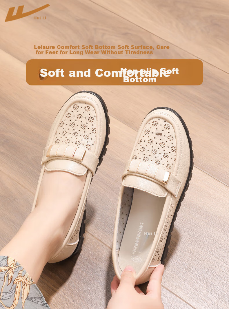 Huili Mom Shoes, Comfortable for Elderly in Spring And Autumn, Suitable for Middle-Aged Women Aged 50-60, Soft Sole Non-Slip Leather Shoes for Middle-Aged And Elderly, Style 0045, Black, Size 39 1