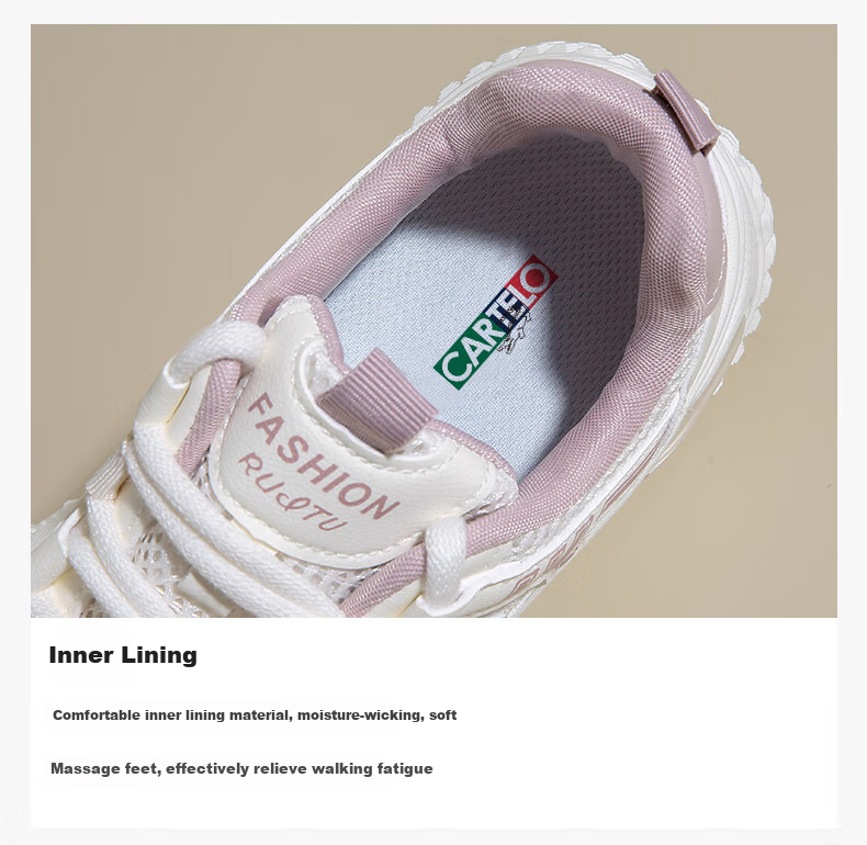CARTELO Women's Chunky Sneakers, Spring Sports Casual Shoes, Thick-Soled Height-Increasing Running Shoes for Women, 1610 Dou Sha Color, Size 37 5
