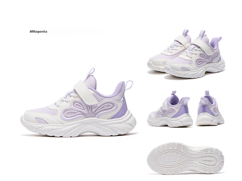 361° Children's Shoes, Girls' Casual Shoes, Autumn 2025 Lightweight Soft Elastic Wear-Resistant Kids' Sneakers, Purple, Size 29 12