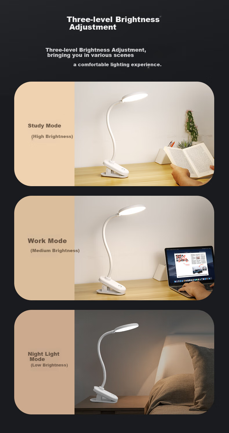Haoshili Rechargeable Desk Lamp for Children, Students' Dormitory, Bedroom, Office, Work, Study, Reading, LED Bedside Lamp Clip-On Light 7