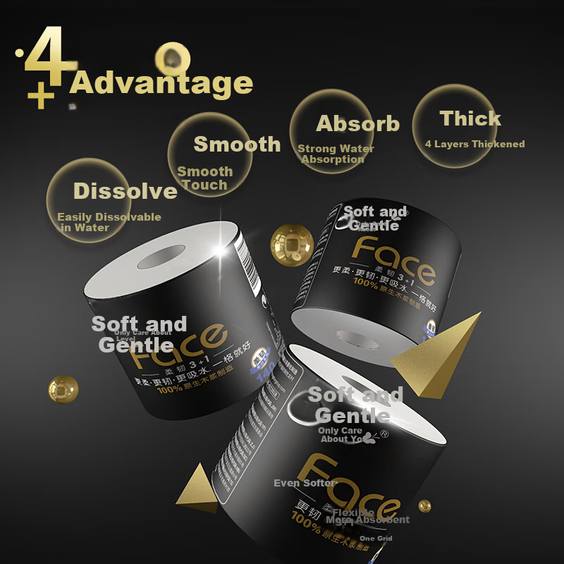 C&S Core Roll Toilet Paper, Black Face 4-Ply 140g*30 Rolls, Thick And Durable, Toilet Paper Roll Tissue Paper, Whole Box