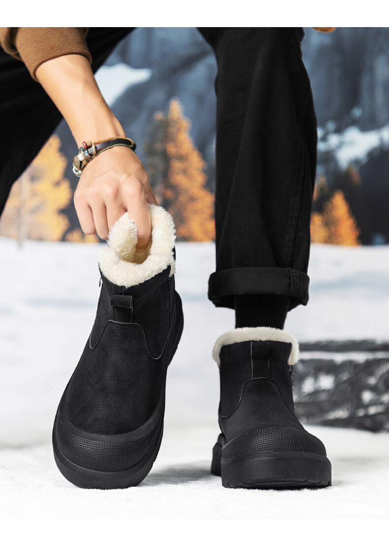 Warrior Men's Snow Boots 2025 Autumn Winter New Men's Cotton Shoes Fleece Lined Thickened Warm Casual Shoes Black 39 12