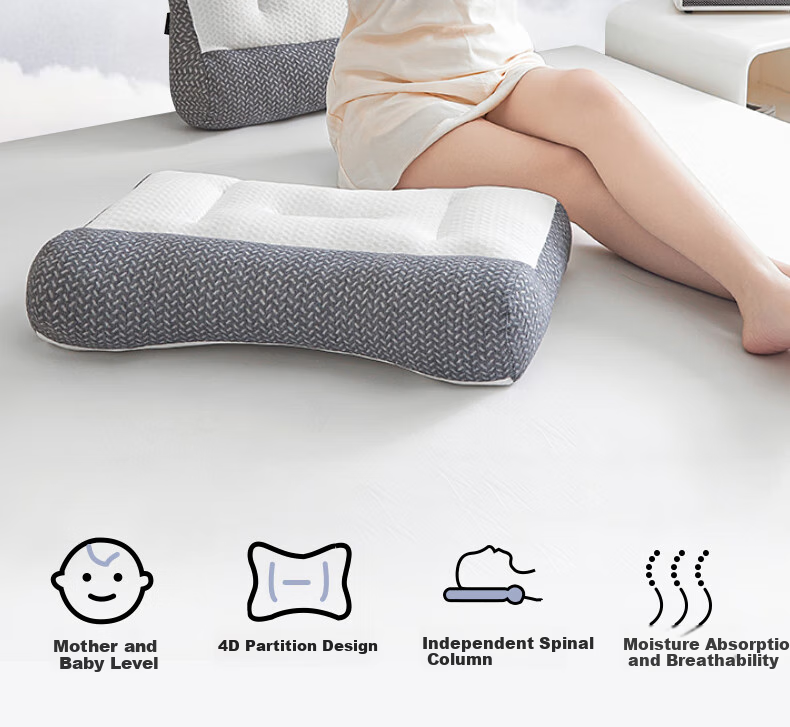 HLA A-Class Cotton Double-Sided Piped Quilted Latex Zoned Pillow Core Pillow Pair 2