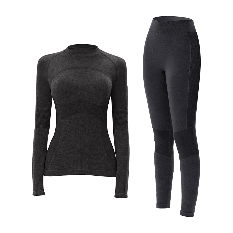 GRACEWELL Women's Thermal Sportswear Autumn Winter Wool Heat Retaining Slim Fit Base Layer Set Smoke Gray F