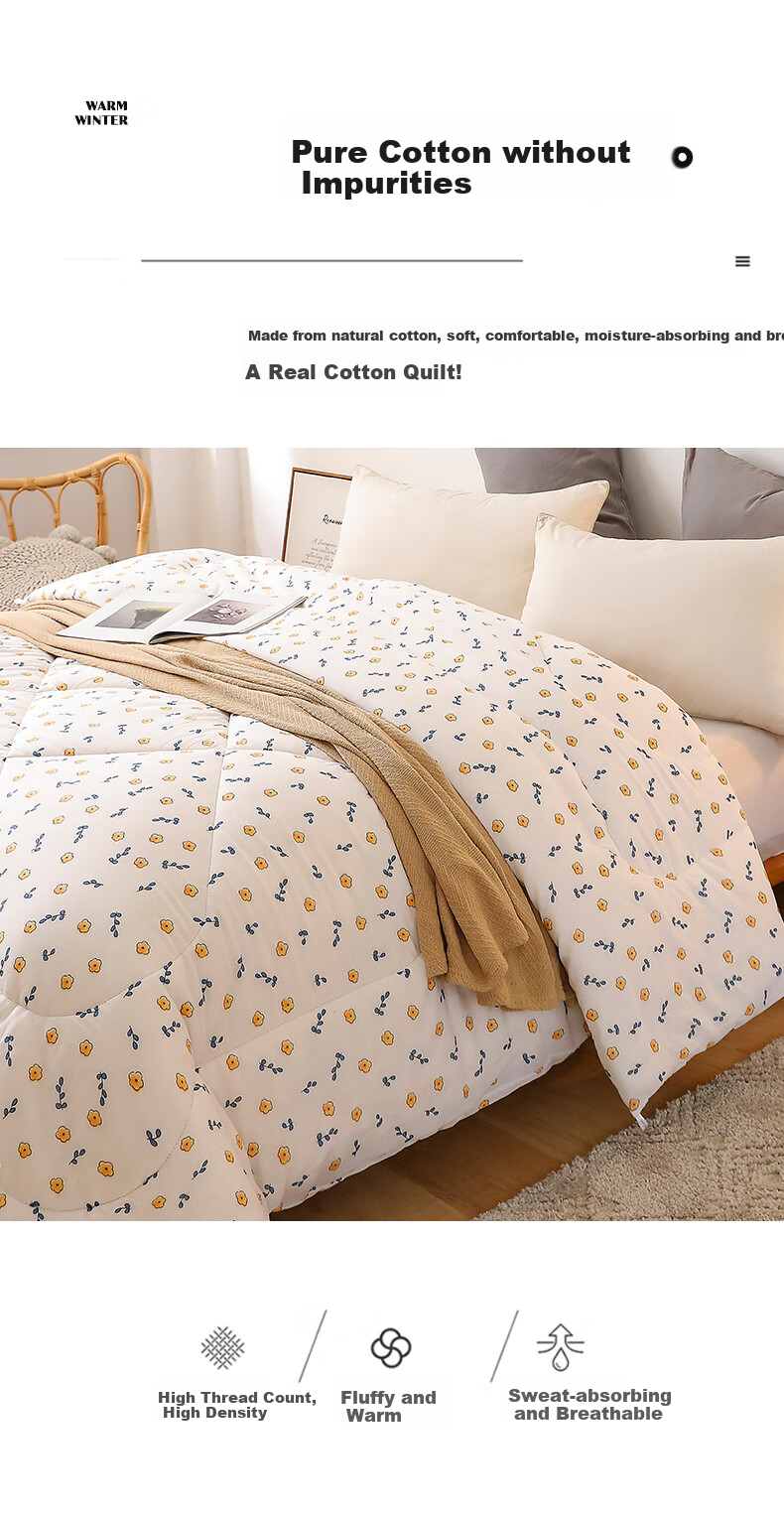 Mengshina 100% Cotton Xinjiang Cotton Quilt Pure Cotton Comforter Autumn Winter Quilt 6 Jin 200x230cm Huachuqing 3