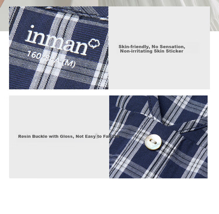 INMAN French Plaid Dress Summer Women's Versatile Puff Sleeve A-Line Skirt Navy Blue S 5