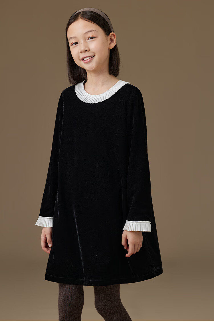 Hacikis Kids Autumn Winter French Hepburn Style Children's Lace Velvet Girls Long Sleeve Dress Thick Mousse Black 160 1