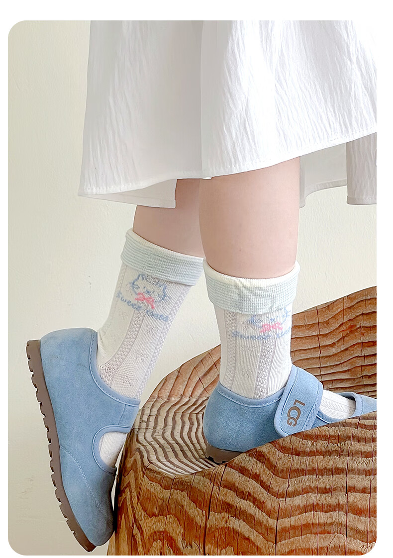 Five Cotton Flowers 5 Pairs Children's Girls' Spring Autumn Thin Cotton Mid-Calf Socks Seamless Antibacterial Odor-Resistant Durable Mid-Calf Socks 5