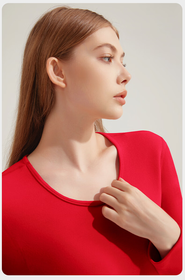 Carsonlan Qi Ji Red Thermal Underwear Set for Women, Pure Cotton Half Turtleneck Autumn Top and Bottom, Bright Red Year of the Horse Edition 14