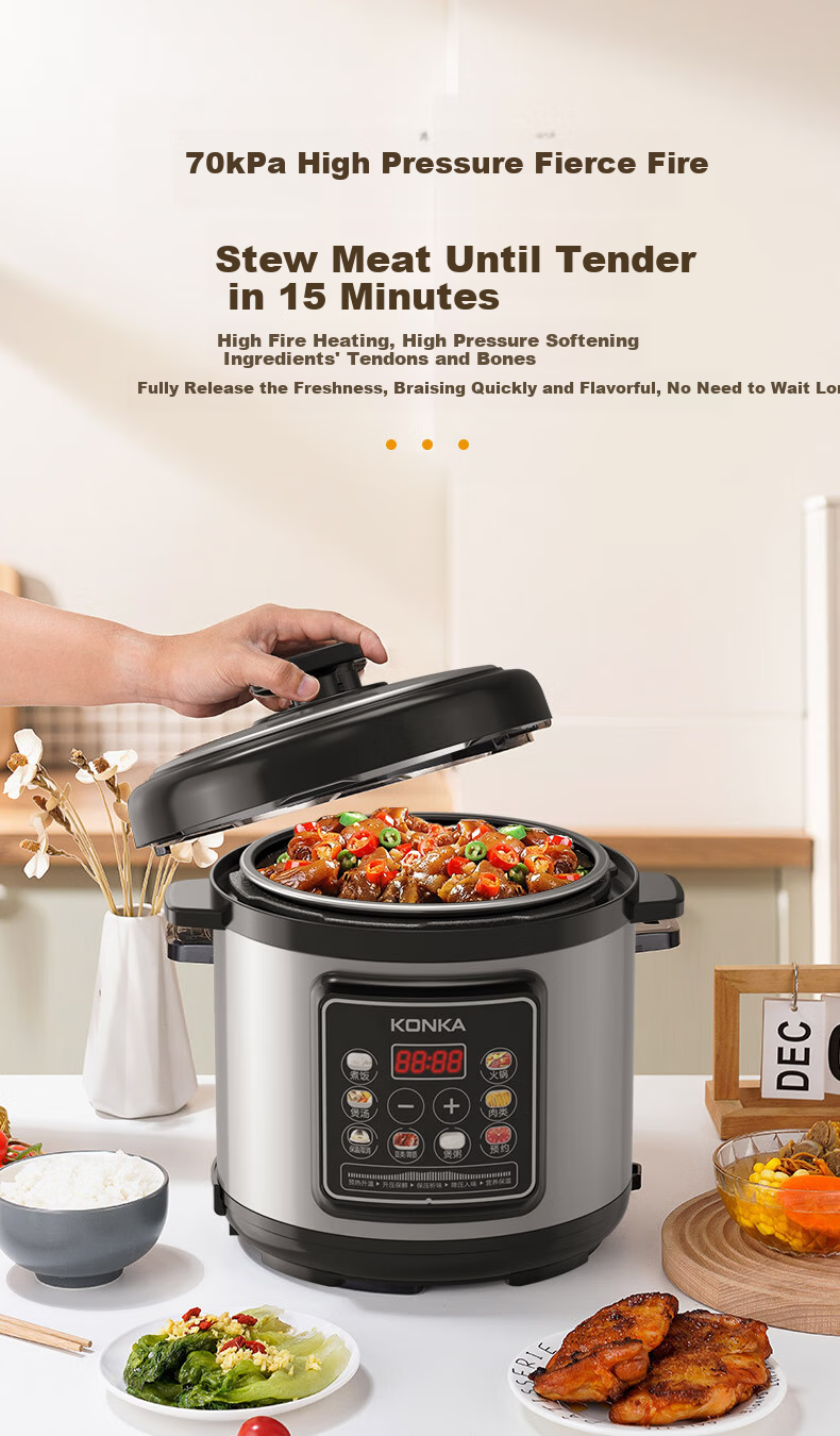 KONKA Electric Pressure Cooker, 5L Multi-Functional Household High-Pressure Cooker with Non-Stick Inner Pot, Smart Reservation Pressure Cooker KYLG-5006E 3