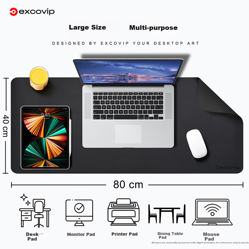 EXCO 80x40cm Large Mouse Pad, Office Desk Mat, Waterproof Leather Writing Pad, Computer Mat, Keyboard Leather Desk Cover, Double-Sided Gaming Mat, Elegant Black 3761 9