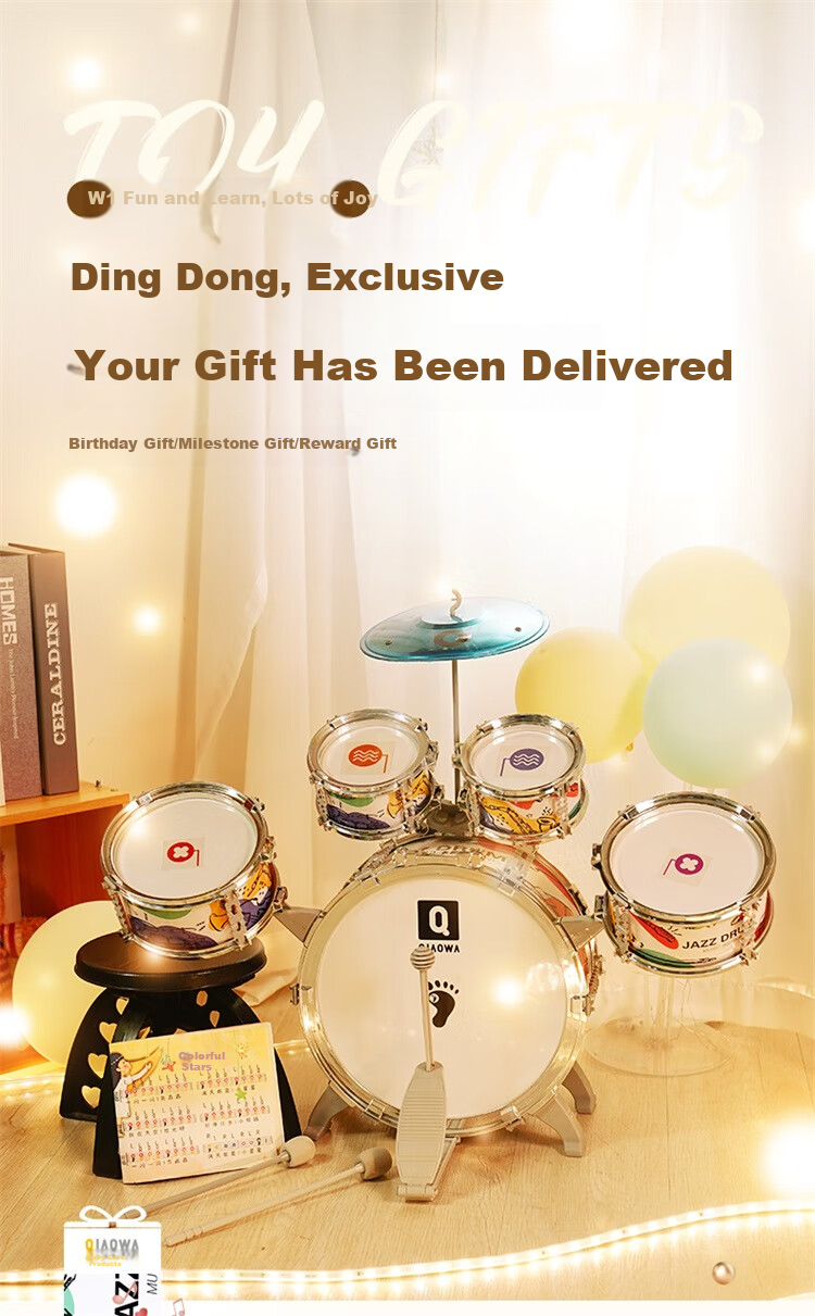 QIAO WA BAO BEI Boys' Gift, Children's Toy, Kids' Birthday Present for 2-Year Baby Girls, 3-Week Drum Set, Mid-Autumn Festival Gift 1