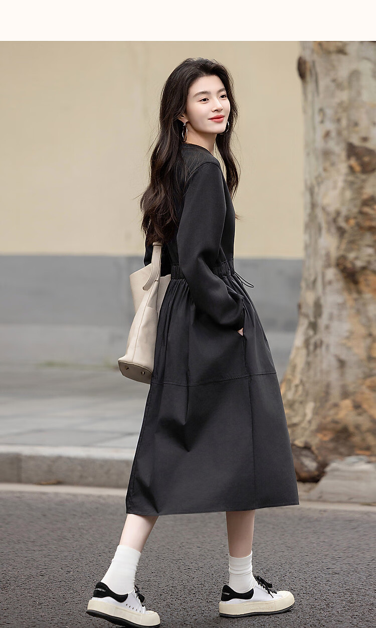 Demana [Spade Contract] Spring 280G Air Layer Elastic Waist Ruched Patchwork Relaxed Fit Women's Dress 9