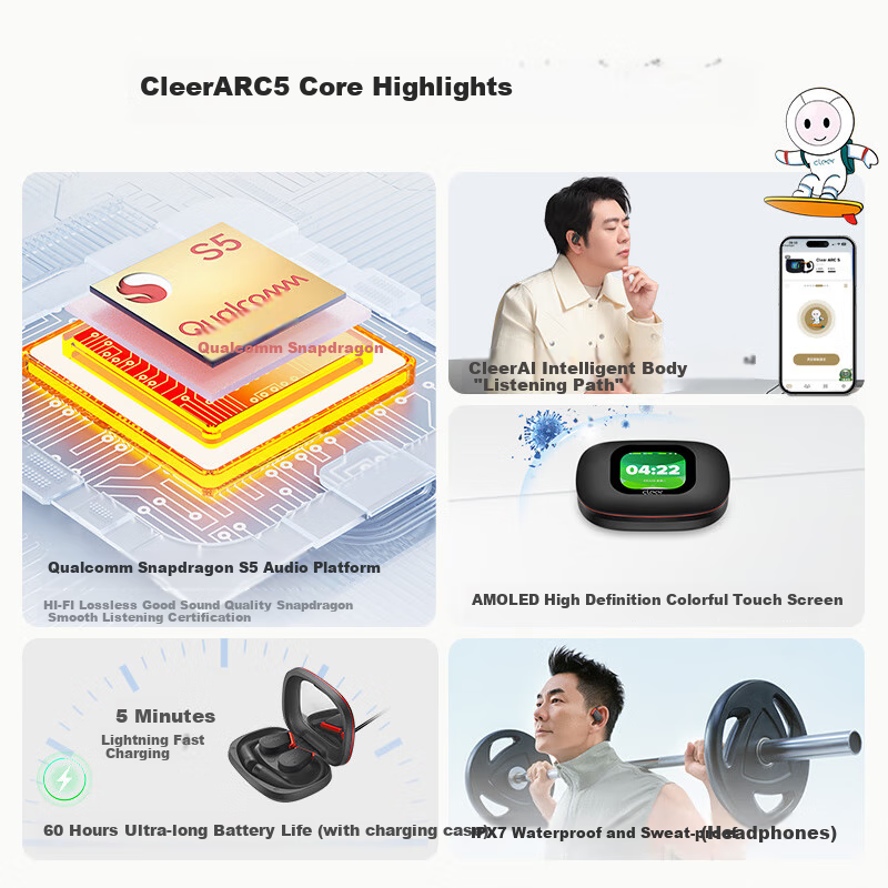 Беспроводные наушники Cleer ARC5 Sound Arc с открытым ухом, AI, Bluetooth, спортивные, водонепроницаемые, защита от пота, подарки на День Святого Валентина, совместимы с Huawei и Apple, черный