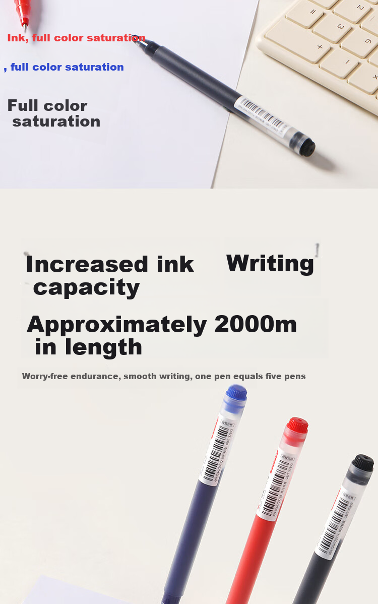 JD Original Junengxie Pro Large Capacity Bullet Tip Gel Pen, Signature Pen for 2000 Meters Writing, Business Office Student Exam, 0.5mm, Red, 10 Pieces 2
