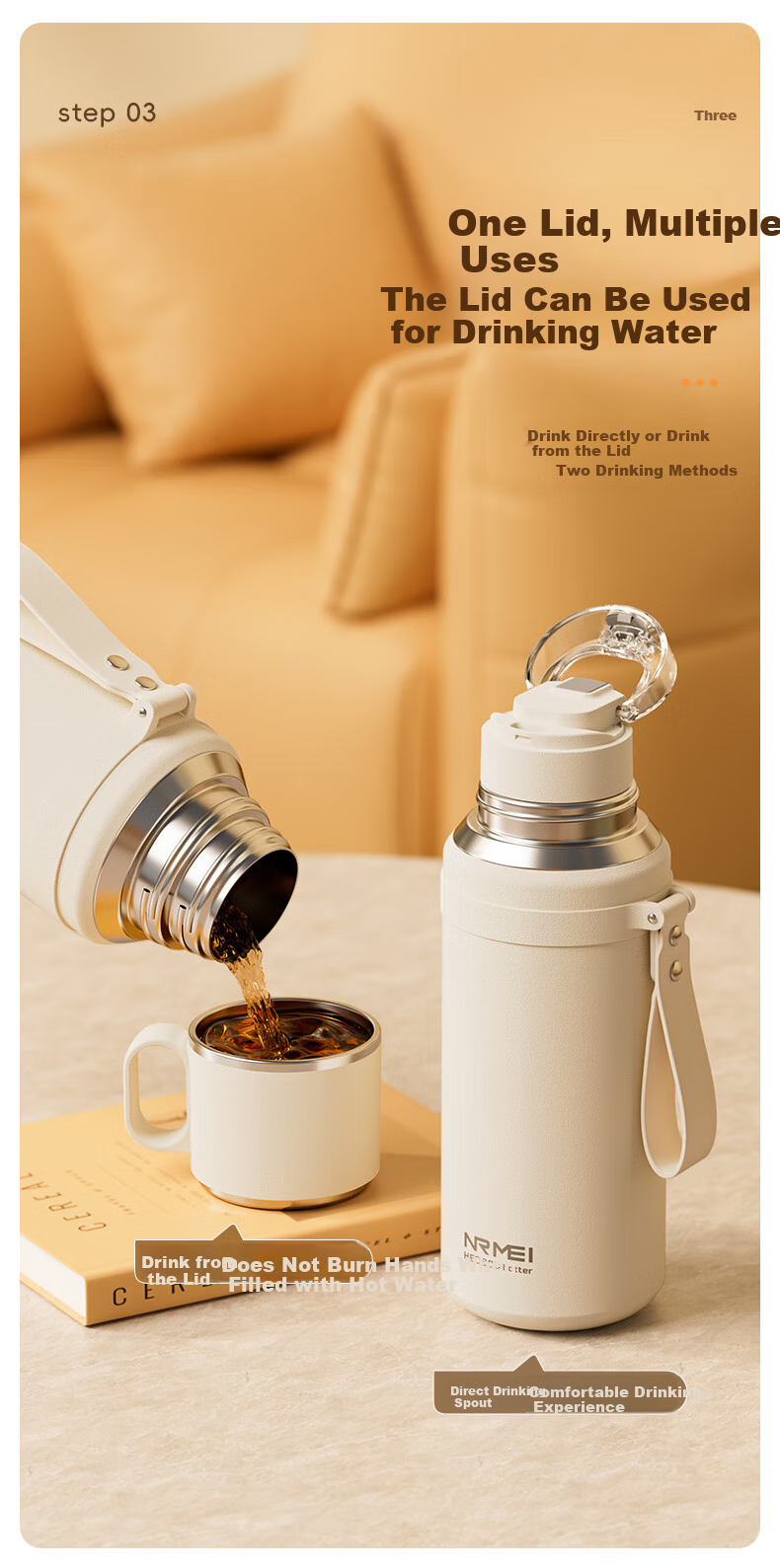 NRMEi Magnetic Insulated Mug Large Capacity Men's Tea Infuser 316 Portable Steeping Tea Magnetic Pop-Up Thermos Water Cup 5