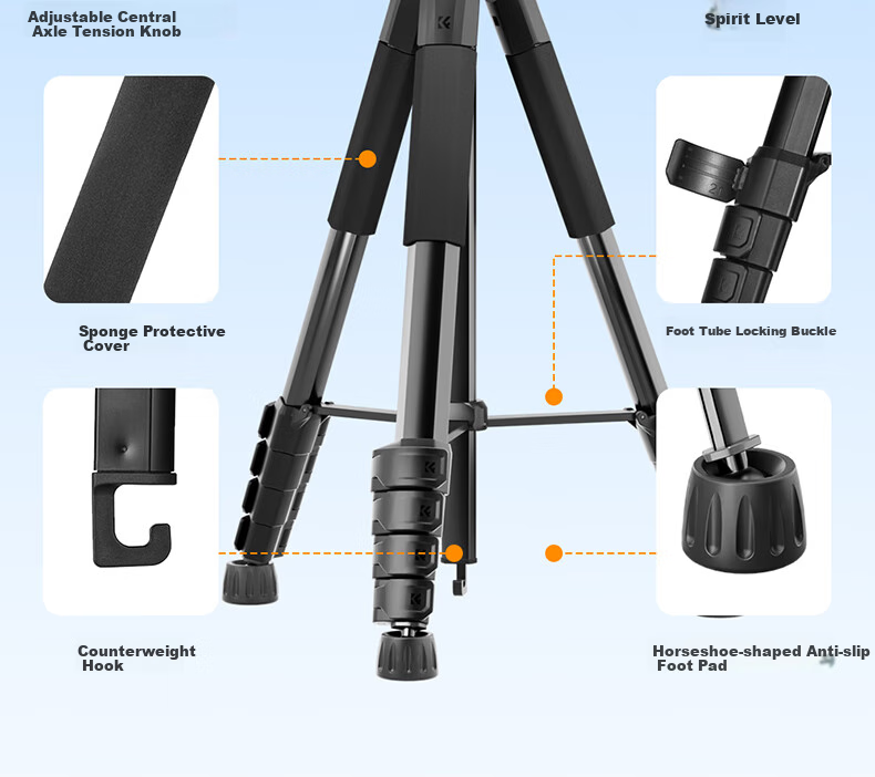 Zhuoer KF126 Camera Tripod, Live Streaming Stand, Tripod, Phone Mount, Multifunctional Photography, Mirrorless Camera Shooting, Suitable for Canon, Sony, Fuji, Nikon, Floor-Standing Portable Outdoor 20