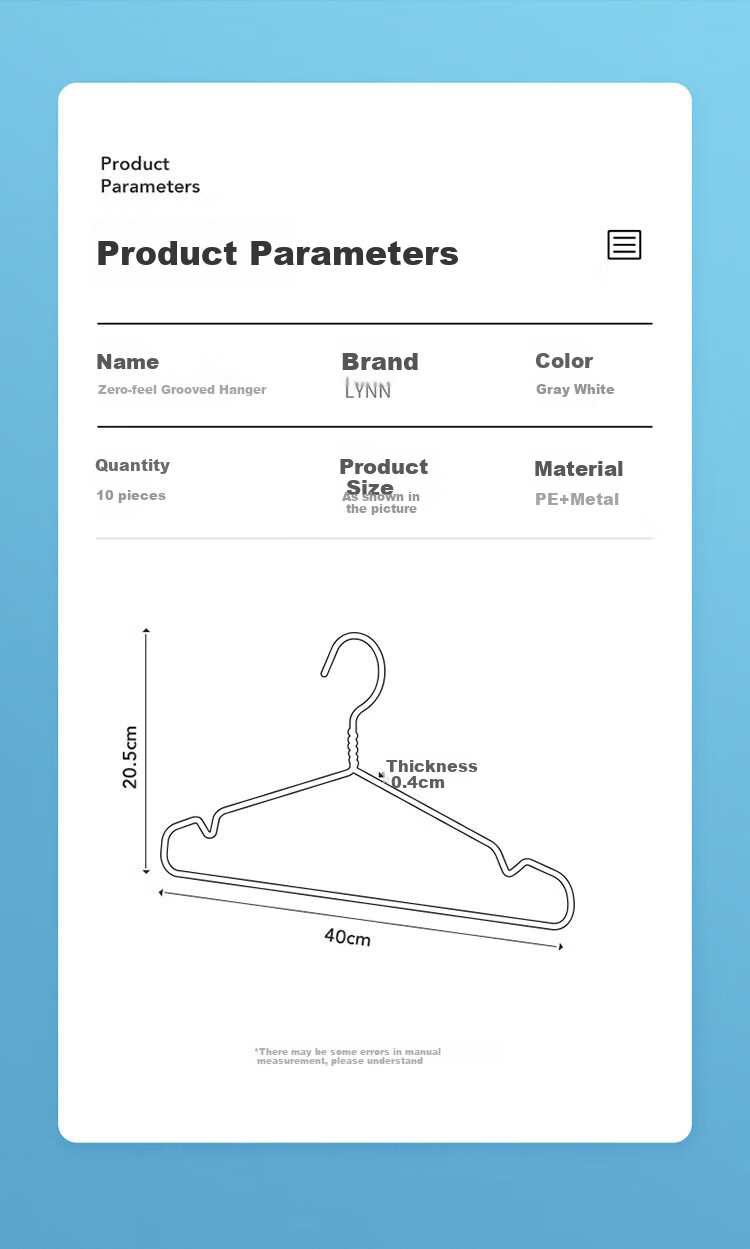 LYNN Clothes Hangers, Non-Slip And Traceless Garment Hangers for Students, Adults, Home Use, Dormitory, Thickened Large Size Drying Hangers, 10 Pieces 12