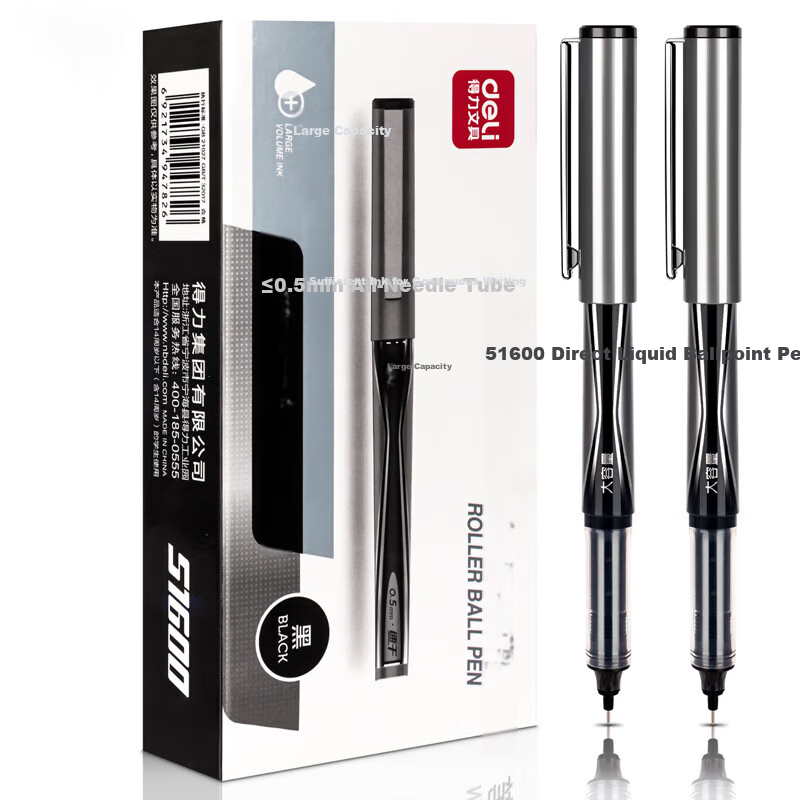 Deli 1600mAh Large Capacity Gel Pen, Direct Liquid Pen, 0.5mm Full Needle Tube, Student Signature Pen, Rollerball Pen, Ink Pen, Black, 12 Pens/box S1600