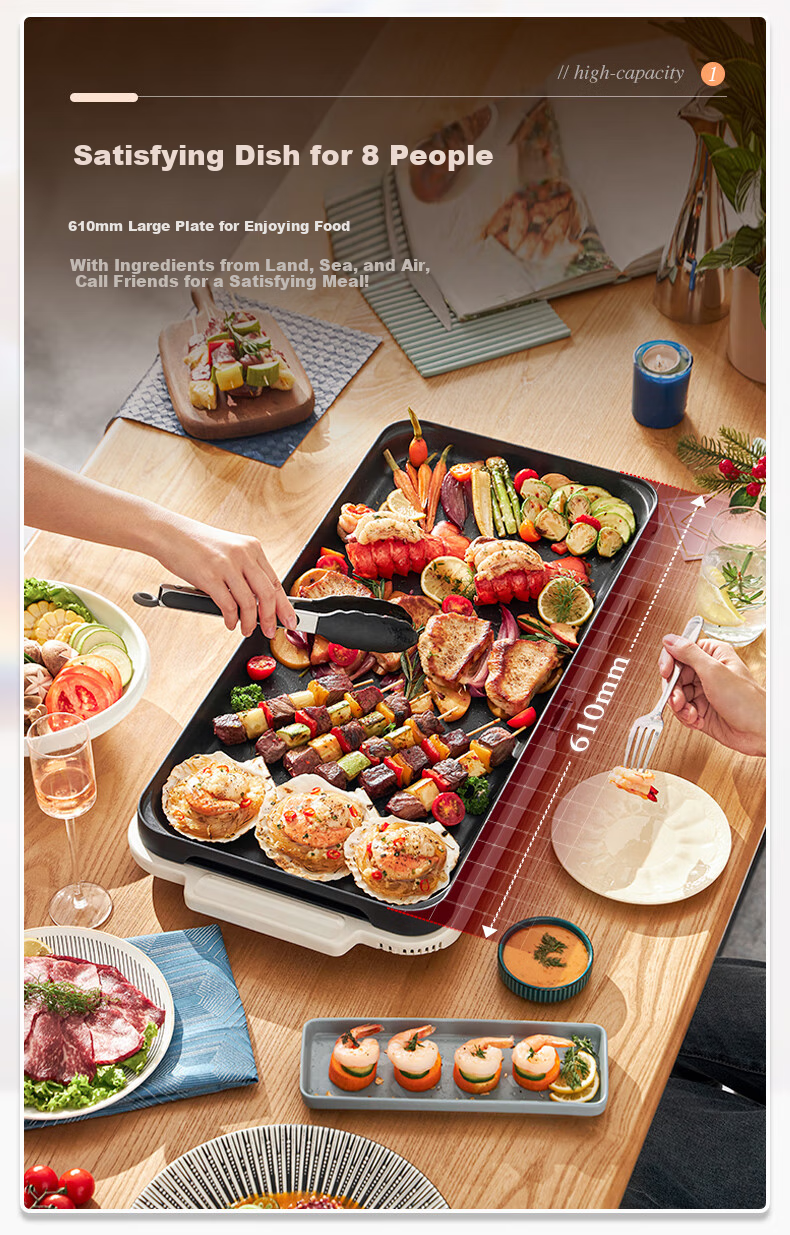 Morphyrichards Third-Generation Foldable Multi-Function Pot, Home Party Barbecue Grill, Electric Griddle, Hot Pot, Electric BBQ Stove, All-In Independent Temperature Control Non-Stick Barbecue Meat Pot MR9188 Red 6