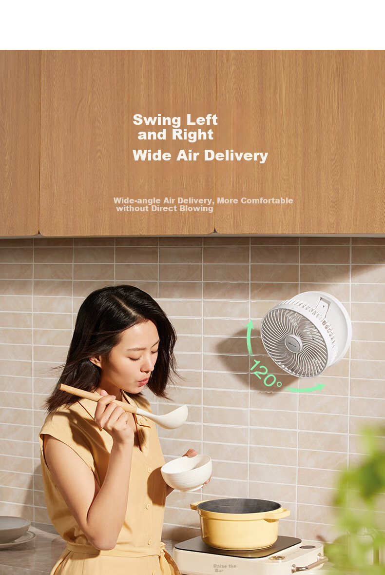 Bear Wall-Mounted Kitchen Fan Outdoor No-Drill Wireless Remote Control Small Desktop Air Circulation Fan Foldable Small Fan for Home Bathroom 3