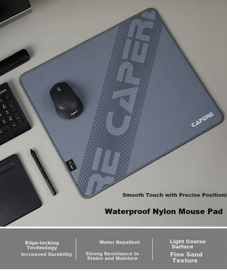 CAPERE Waterproof Nylon Mouse Pad, Cordura Coarse Surface Neutral Pad, Computer Accessory Gaming Mat, [Zhuifeng] Black 350x250x3mm Nylon Pad 3