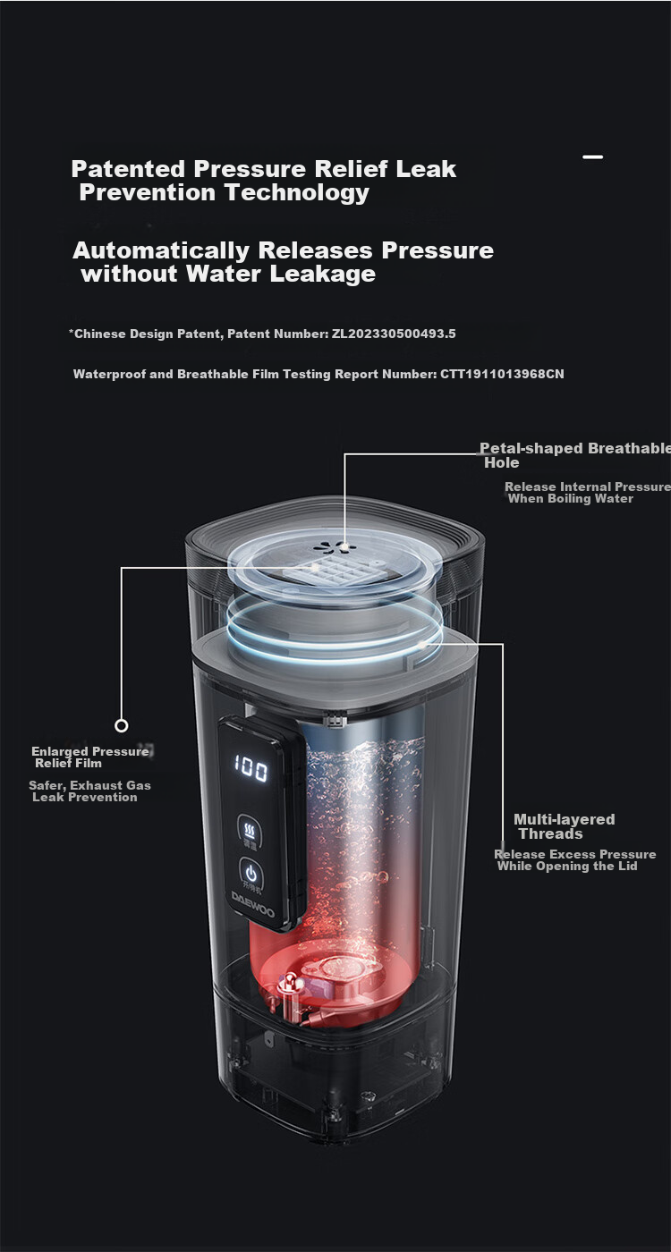 DAEWOO [Mid-Autumn Festival And National Day Travel] Portable Electric Kettle Water Boiler, 316 Stainless Steel, Travel Electric Hot Water Kettle Heating Cup, Baby Constant Temperature, Travel Insulation D9 450ml 18