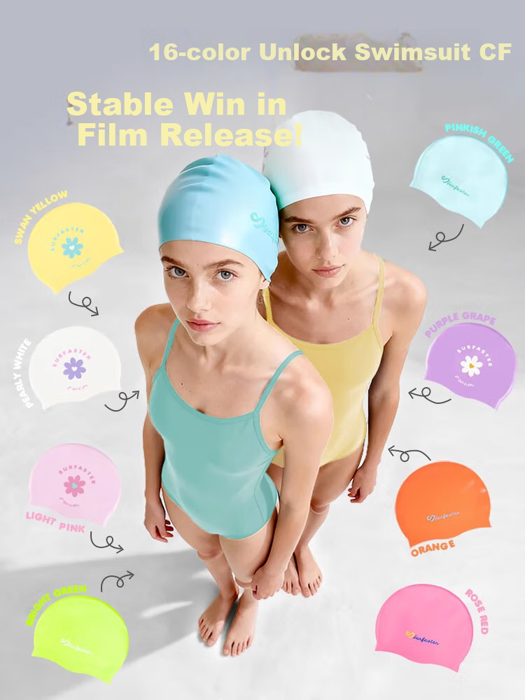 Sulang 16-Color Pearl Luster, Easy to Take Out And Win|0 Pressure-Sensitive Ultra-Elastic Swimming Cap for Long Hair Women, Large Size Non-Binding Silicone, Pink And Gree 1