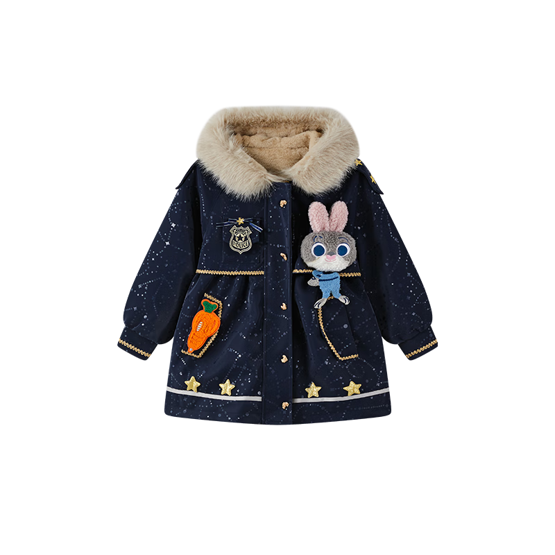 Disney Baby Girls' Jacket Autumn Winter 2026 New Children's Zootopia Hooded Parka Thickened Cotton Coat