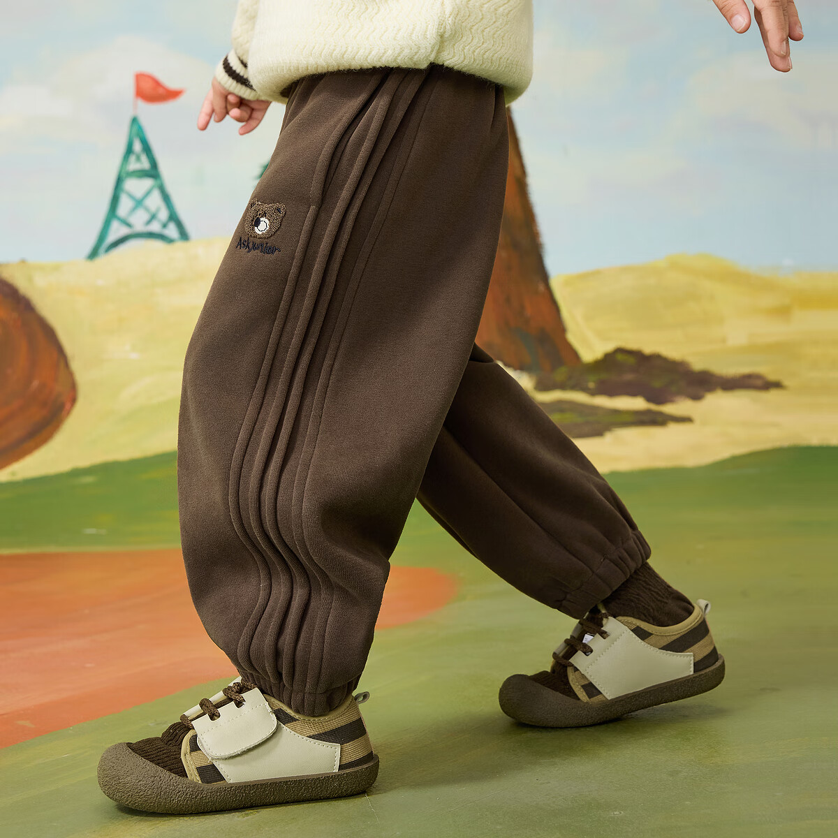 ASK JUNIOR Kids Pants 2025 Winter Thickened Warm Fleece Lantern Pants Boys Retro Casual Trousers