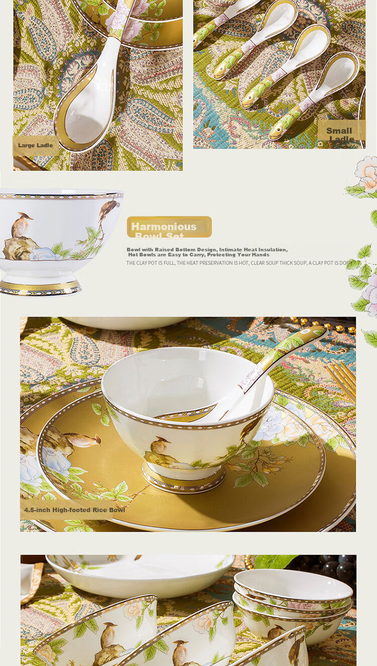 Lowei Chinese Style Bowl and Plate Set Home Use 2026 New Luxury Jingdezhen Bone China Dinnerware Gift Box Housewarming Bowl Plate Chopsticks 6