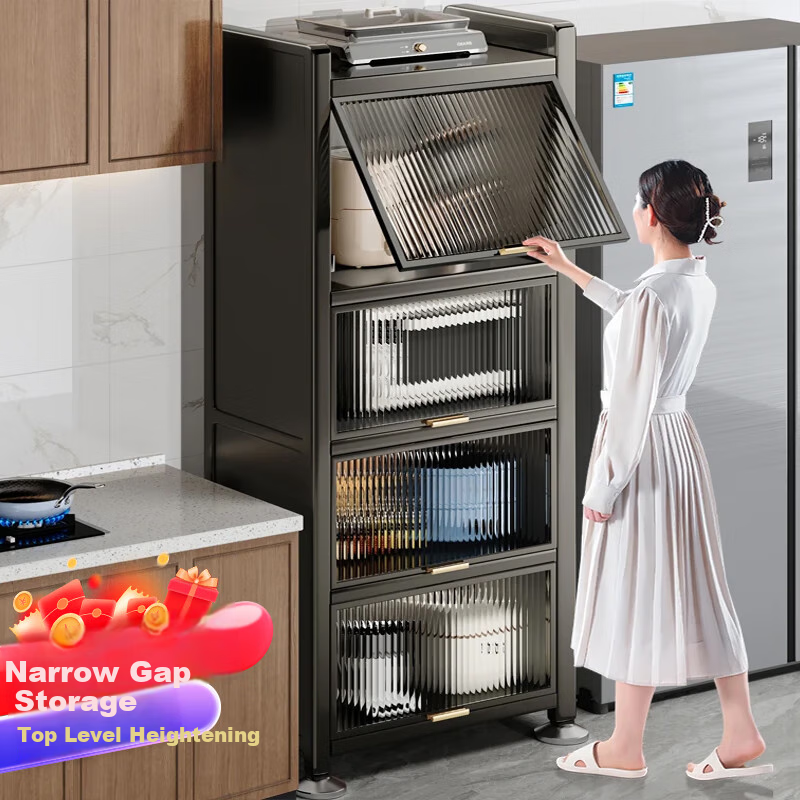 Jiabangshou Kitchen Utensil Storage Rack, Floor-Standing Multi-Layer Microwave Organizer Cabinet, Multifunctional Bowl Storage Cabinet, Cupboard, 5 Layers, 50cm