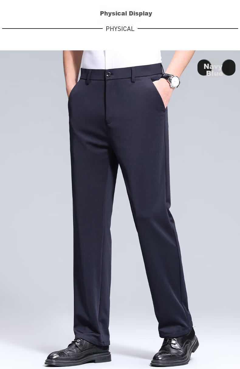 ROMON Men's Summer Thin Trendy Straight Loose Business Stretch Commuter Casual Trousers Pants Blue 31 5