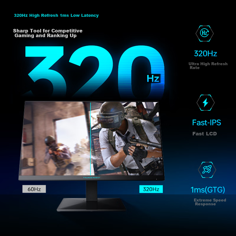 Игровой монитор ThundeRobot ZQ27F320L, 27 дюймов, 2K (2560x1440), 320 Гц, Fast IPS, Low Blue Light, HDR450nit, регулировка по высоте, поворотный