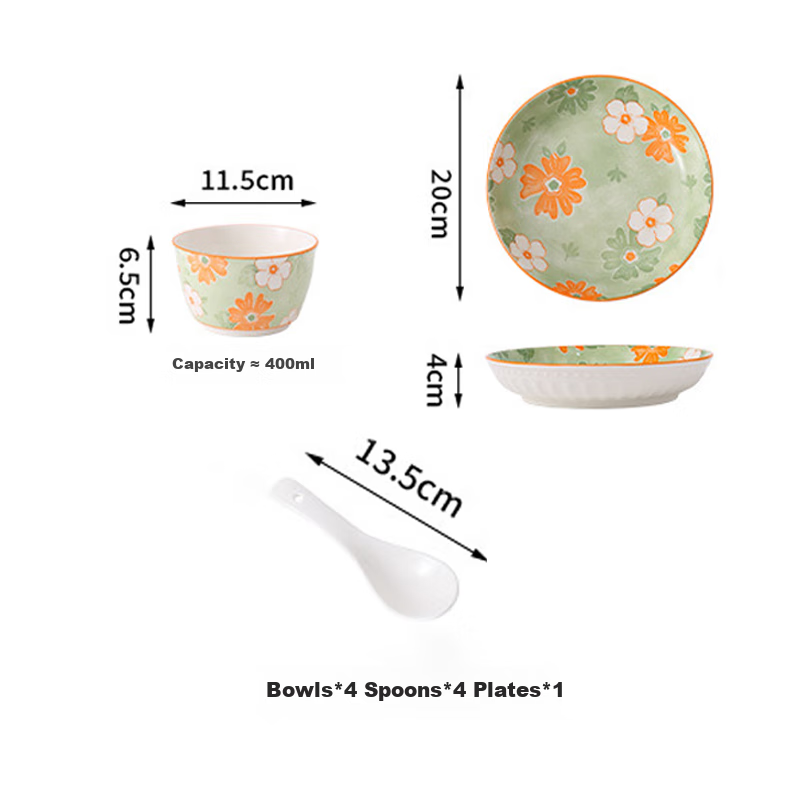 Canjiangjun Ceramic Tableware Set, 9-Piece Underglaze Gift Box Set, Bowls And Plates for Home Use, National Trend Dinnerware