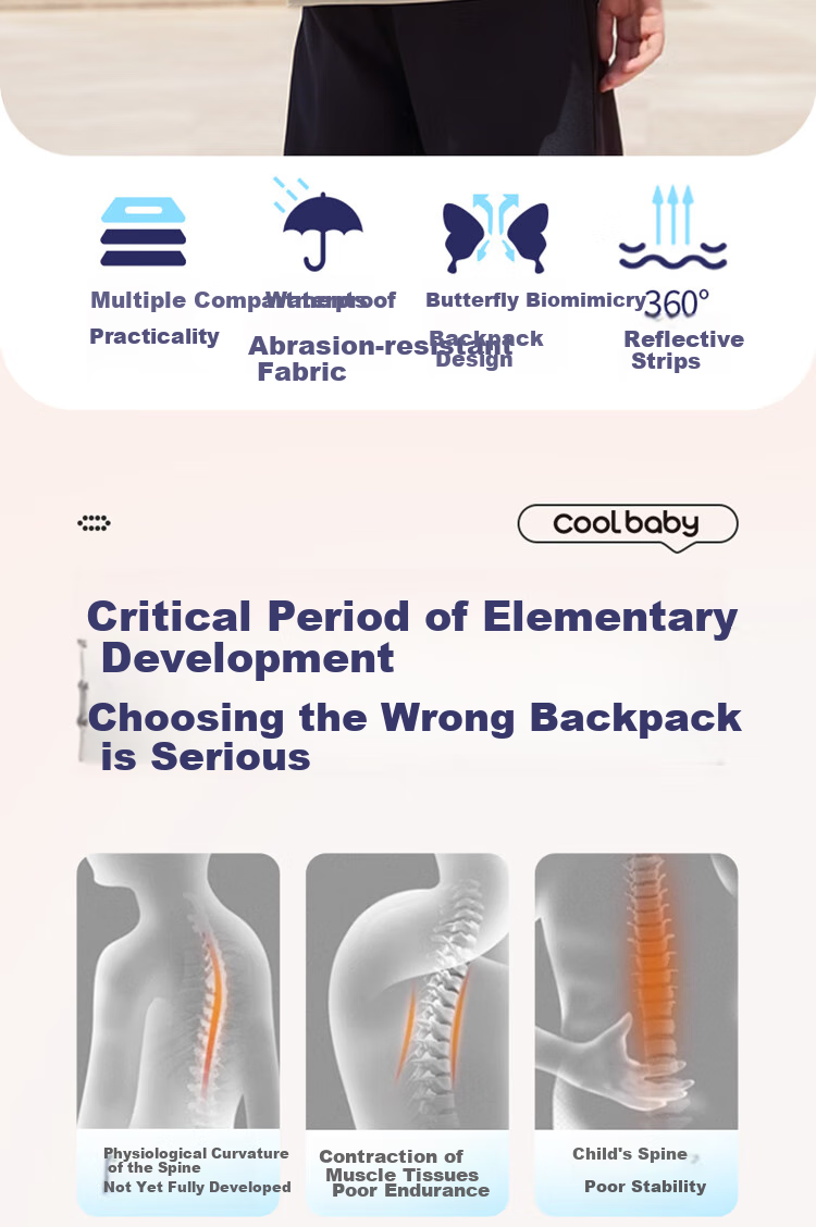 COOLBABY Schoolbag for Primary School Boys And Girls Grades 1-3 Children's Spine-Protecting Shoulder-Protecting Stylish Backpack 2