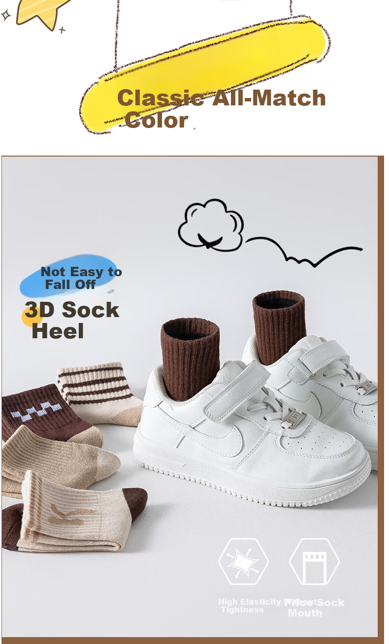 Ziyouxi Boys' Socks for Older Children, Spring And Autumn Sports Letter Cotton Socks, High-Elasticity Antibacterial Kids' Socks 2