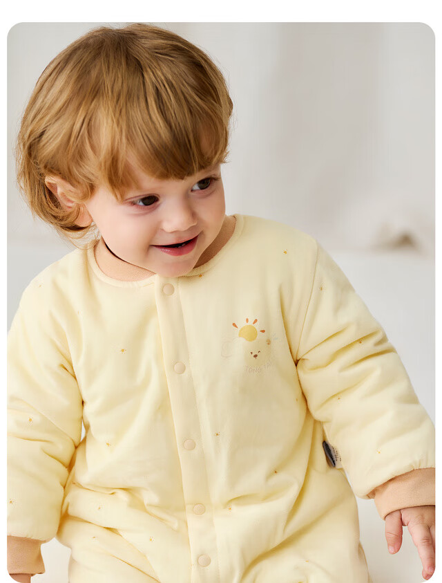 TONGTAI Baby Romper Autumn Winter Pure Cotton Padded Newborn Jumpsuit Thin Cotton Crawling Suit Yellow 80cm 9
