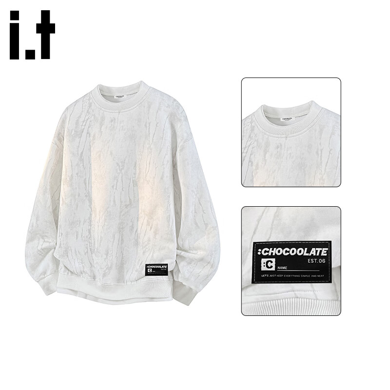 :CHOCOOLATE IT Fake Two-Piece Tie-Dye Hoodie Men Winter New American Streetwear Casual Long Sleeve T-Shirt White XL