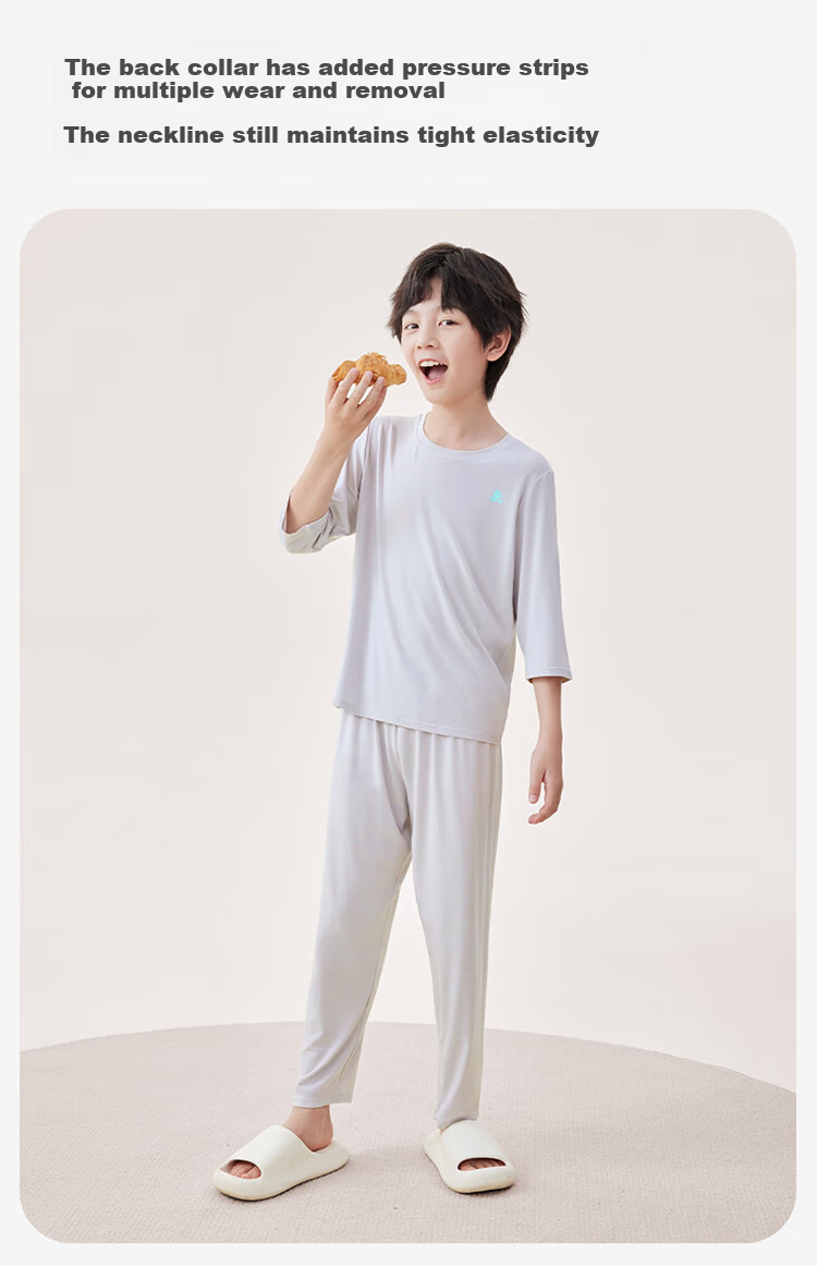 Jiusuiban Children's Pajama Set, Boys' Infant Grade A Class Spring And Summer Home Wear, Three-Quarter Sleeve Long Pants Air Conditioning Suit, 510017Z 6