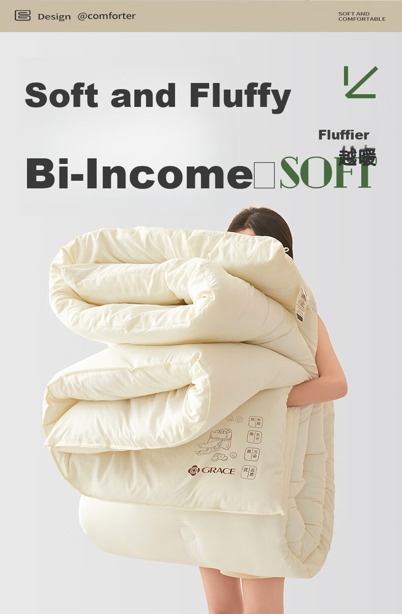 Grace Class A 11% Soybean Winter Comforter, Thickened for Warmth, Spring And Autumn Double Bed Quilt, 200*230cm, 6 Ji 2