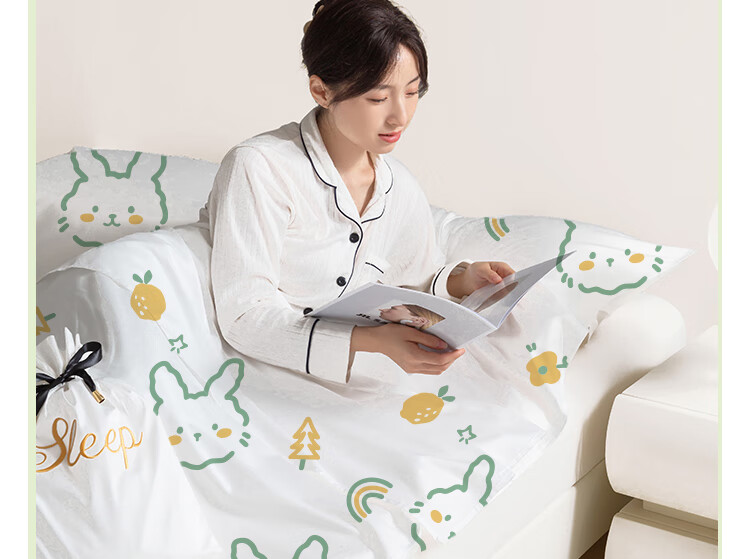 Guxu Disposable 4-Piece Bedding Set Cotton Duvet Cover Pillowcase Sheet Hotel Travel Thickened Protective Set 1 Pack 32