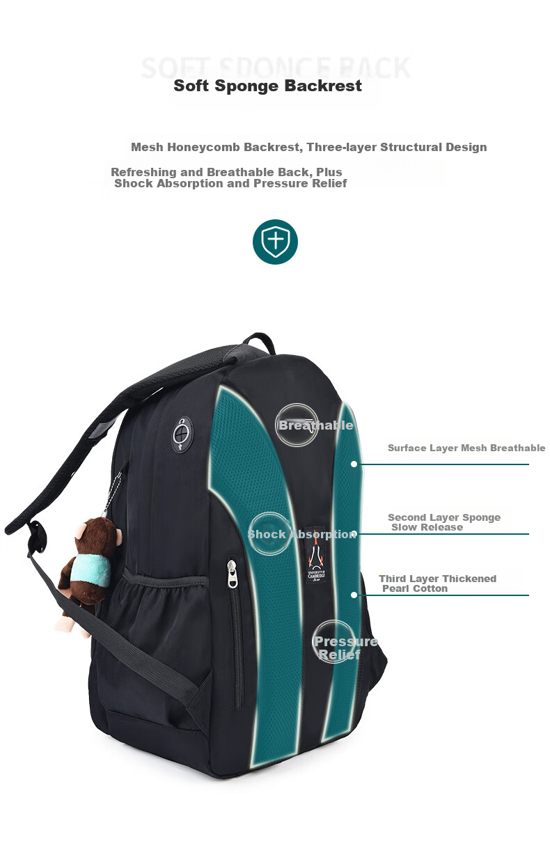 UNIVERSITY OF CAMBRIDGE Large Capacity Middle School Backpack for Boys And Girls, Multifunctional High School Backpack CA203 Black 6
