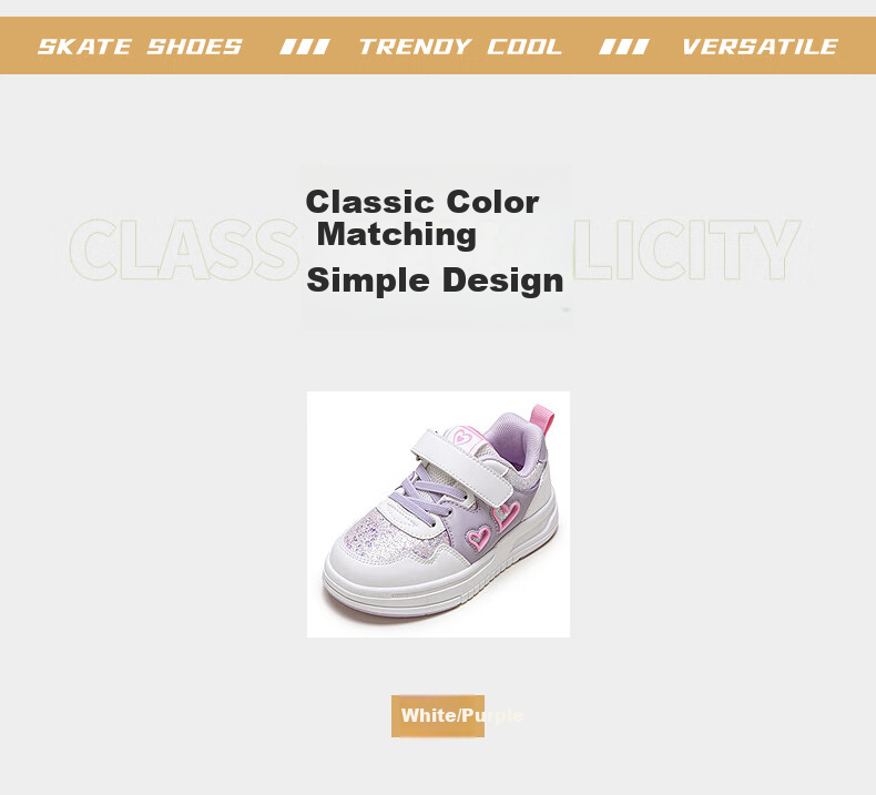 Follow Me Girls' Casual Sneakers Spring Autumn Breathable Soft Sole Non-Slip Sports Shoes White/Purple Size 30 1