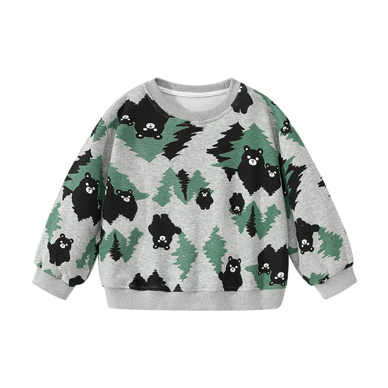 Badibadi Spring And Autumn Infant Boy's Sweatshirt, American Retro Casual Comfortable Versatile Jacket, Forest Bear Pattern, Size 100