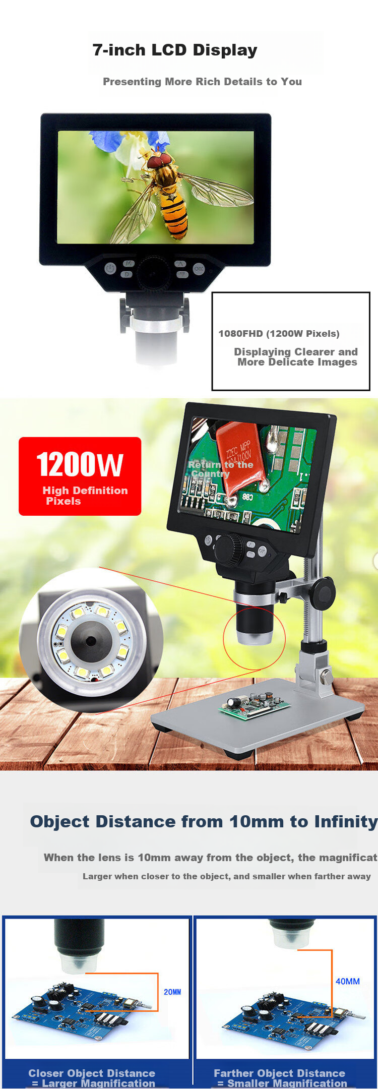 JHOPT 1200x High-Definition Digital Magnification Electronic Industrial Microscope with 7-Inch Large Screen for Viewing Microdots, Jade, And Motherboards 4