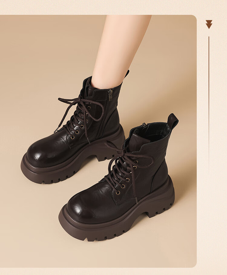 ZHR Women's Martin Boots Small Size Thick Sole Retro Ankle Boots Height Increasing Casual Women's Boots JF356A Black 37 7