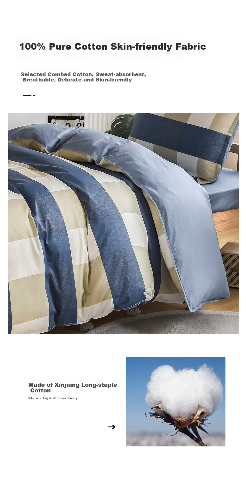 Yunjin Pure Cotton Dormitory Three-Piece Bedding Set for College Students, Bed Sheet And Duvet Cover for Single Bed, 0.9/1.2 Meter, Starry Gray 4